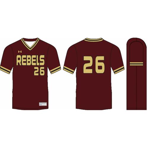 Rebels Baseball 2024 Under Armour Youth (9 to 13) Maroon Custom V-Neck Jersey with Player's Name and Number UJBJV2YRBH24M