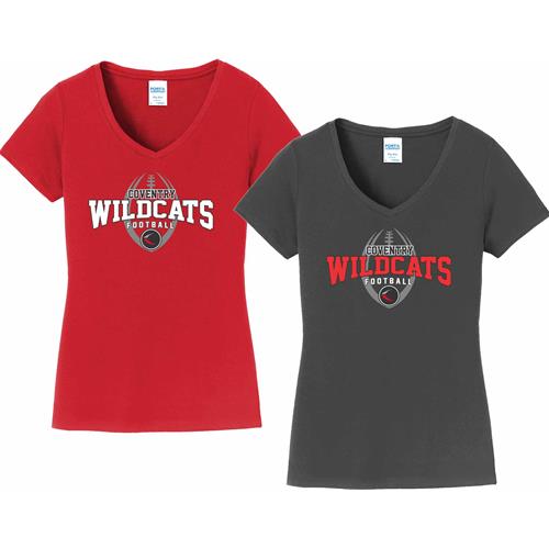 Coventry Football Fall 2023 S Port & Company Ladies Fan Favorite Short Sleeve V-Neck Tee LPC450VCFF23