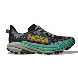 HOKA Speedgoat 6 Women's Trail Shoe, Black, Aloe Vera 1147811 BLVR